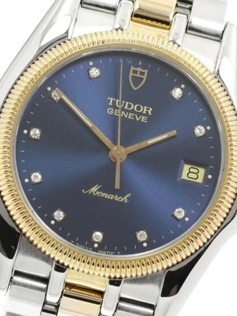 TUDOR Monarch 15733 Date 10P diamond Navy Dial Quartz Boy's Watch_955385